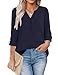 Messic Tunic Blouse, Women's V-Neck Blouses 3/4 Roll-up Sleeve Button Casual Chiffon Tunic Shirt (XX-Large, Navy)