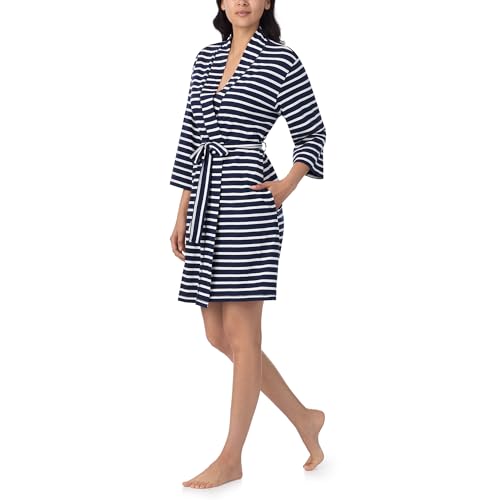 Image of Nautica Womens Soft Robe - Above Knee 3 /4 Length Sleeve Lightweight Robe - Cotton Knit Jersey Sleepwear and Loungewear