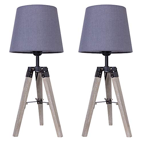 YIMING Lampe de Chevet LED E27, Abat-Jour en Tissu, Lot de 2 Lampe de Table sur Pied Trépied, Lampe Chevet Chambre Salon Dortoir Bureau (sans Ampoules), Gris Cover