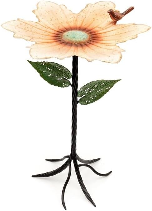 Napco Imports Outdoor Garden Décor Bird Bath Feeder 26.5 Inch Metal Pastel Flower