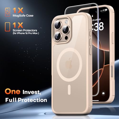 Image of TAURI for iPhone 16 Pro Max Case, Compatible with MagSafe, Rose Gold | with Screen Protector, Not-Yellowing Military-Grade Protection, Shockproof Slim Magnetic Case for iPhone 16 ProMax