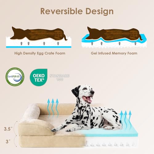 Image of EHEYCIGA Orthopedic Dog Bed for Medium Dogs, Waterproof Memory Foam Medium Dog Beds with Sides, Non-Slip Bottom and Egg-Crate Foam Pet Couch Bed with Washable Removable Cover, Greige