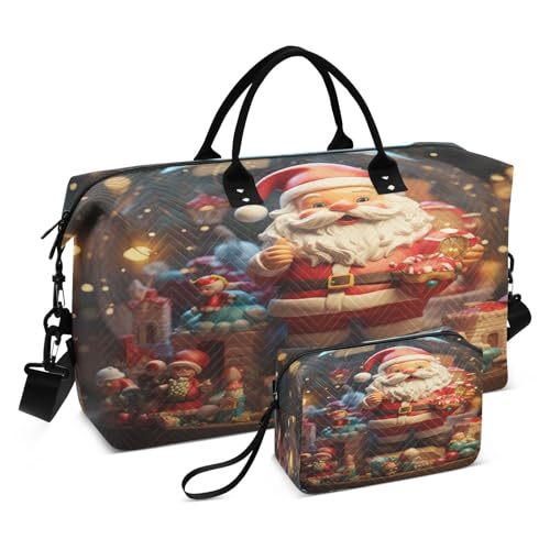 Bubble Santa Claus Sports Swim Gym Bag Weekender Duffel Travel Bags Handbag with Makeup Storage Bag for Girls Men