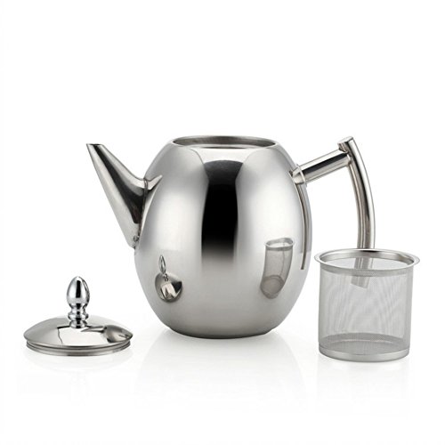 OnePine 1.5 L Teekrug Edelstahl teekanne mit Siebeinsatz,Edelstahl Kaffeekanne Kein Magnet Oliven-Kaffeekanne Teekanne mit sieb (Silber) – Bild 5