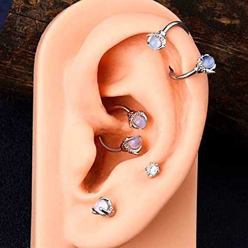 Oufer Twist Helix Earring 316L Stainless Steel Dragon Claw With Opalite Center 16G Twist Lip Labret Cartilage Upper Lobe Piercing Jewelry #TOP1