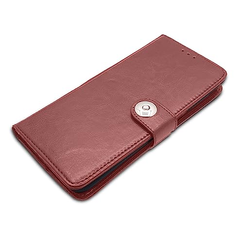Image of Pikkme Oppo F23 5G Flip Cover Leather Finish | Inside TPU with Card Pockets | Wallet Stand and Shock Proof | Complete Protection Button Flip Case (Brown)
