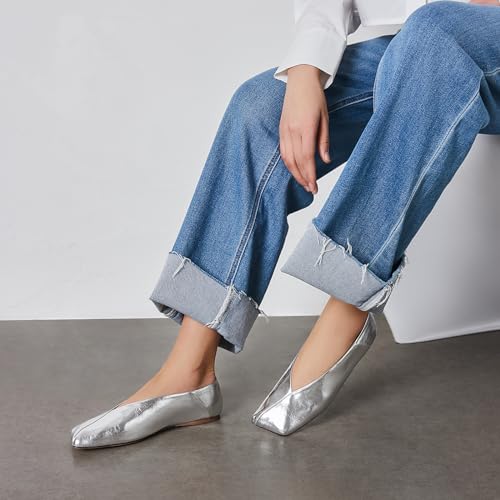 Elegant Square Toe Ballet Flats for Women Slip On Ballet Flats EU34-454