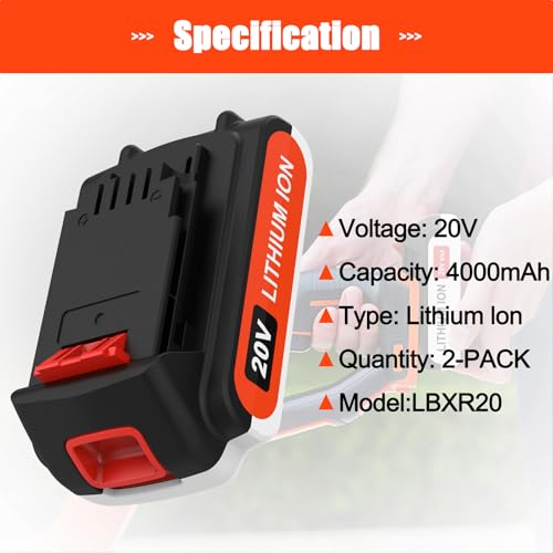 Securelyte 2 Pack 4.0Ah Replacement for Black and Decker 20v Lithium Battery Compatible with LBXR20 LBXR2020 LBX20 LBXR2520 LB2X4020 LB2XR20, Extended Runtime for Cordless Power Tools