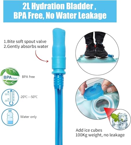 BBAIYULE 2L Hydration Backpack with Hydration Bladder Bicycle Bag for Outdoor Running Cycling Biking Hiking Climbing Skiing Hunting Pouch,Water Backpack with Hydration System for Men and Women (blue) - Image 5