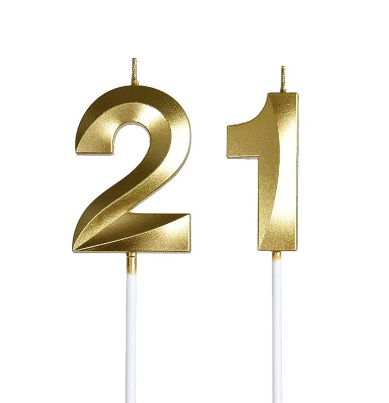 Image of Unscented Number 21 Or 12 Cake Wax Candles For 12Th Or 21St Birthday Party /Anniversary Celebration Party | Cake Decoration | Gold