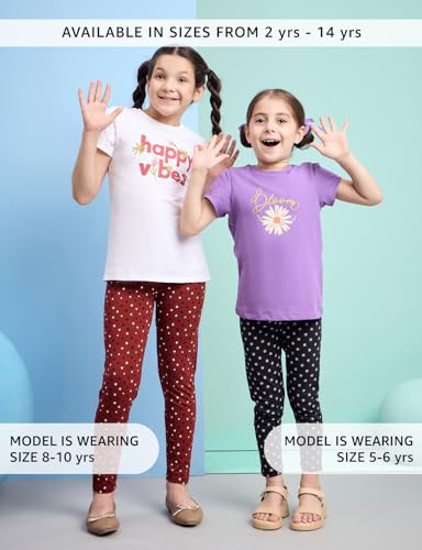 Image of Amazon Brand - Symbol Girl's Cotton Jersey Stretchable Leggings | Ankle Length | Aged 2-14 Years