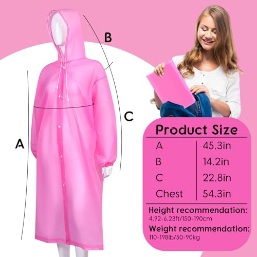 Jeere Pink Reusable Rain Poncho with Hood and Drawstring for Adults - Image 2