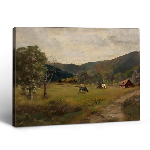 BAVEQAS Decorazione da parete con paesaggio naturale, rustico, fattoria, mucca al pascolo, immagini di montagna, decorazione da parete per la casa, stampa su tela, decorazione artistica da parete