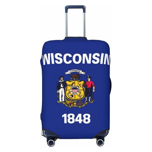 NBAGHPQ Wisconsin State Flag Print Double Sided Protezione Elastica Universale Valigia Copertura Unica Protezione Bagagli, Nero , S
