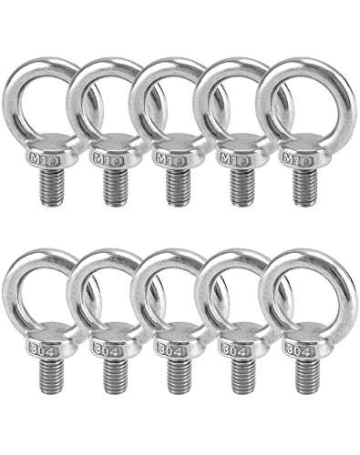 QWORK 10 Pack Stainless Steel M10 x 18mm Shoulder Lifting Ring Eye Bolt with Male Thread for Machinery, Ring Shoulder Eye Bolts