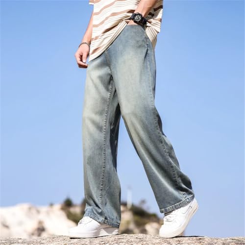 Men Vintage Lyocell Thin Baggy Jeans Stretch Straight Denim Pants Korean Streetwear Trousers3