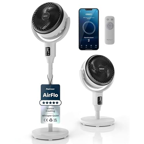Pro Breeze AirFlo 43" Smart Portable Pedestal Fan with Wi-Fi, 29dB Ultra Silent - Hybrid Adjustable Height, Smart App & Remote Control, 2 Cooling Fan Modes, Vertical & Horizontal Oscillation