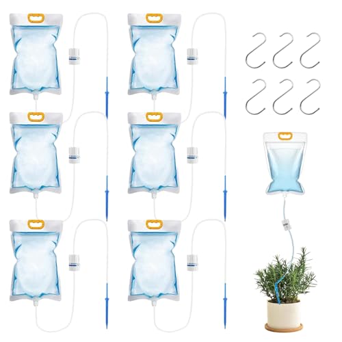 3.5L Drip Irrigation Bags with Adjustable Control Valve Switch, 6 Pcs Plant Drip Irrigation Kit with Adjustable Flow Automatic Plant Irrigation System for Indoor and Outdoor Potted Plant