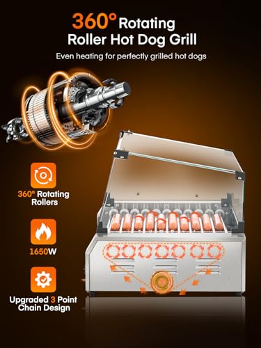 image for FOHERE Hot Dog Roller 11 Rollers 30 Hot Dogs Capacity, 1650W Stainless