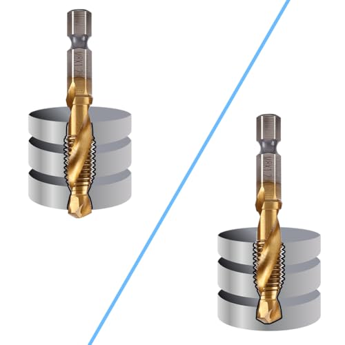 Foto von Lwuey Kombi Gewindebohrer Set, 1/4'' Metrisch M3 M4 M5 M6 M8 M10 Sechskant Schaft Schraube Gewinde Mehrzweck HSS Bohrer Set Electro Werkzeuge Zubehör Schneiden für Metall Holz Kunststoff 6 Stücke