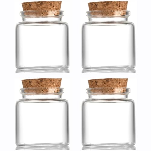EWEIGEER 4 pcs 60ml Small Glass Bottles with Cork Stopper,Spell Jars,Decorative Bottle,Vials Jars,Cute Storage Jar,Wishing Bottle 47x50mm(1.85x1.97inch)