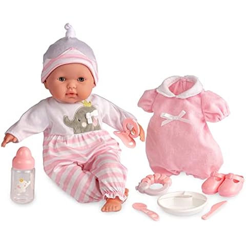 15" Realistic Soft Body Baby Doll with Open/Close Eyes | JC Toys - Berenguer Boutique | 10 Piece Gift Set with Bottle, Rattle, Pacifier & Accessories | Pink | Ages 2+ Cover