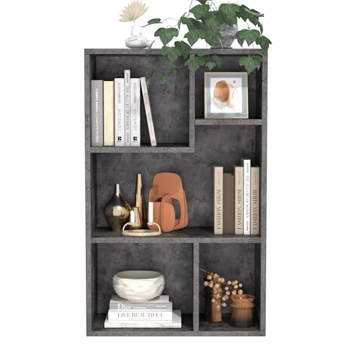VECELO Contemporary Bookshelf, 5 Cube Shelf, Fits Tallest Hardcovers, Horizontal Available, Storage Organzier for Home Office,Modern Gray