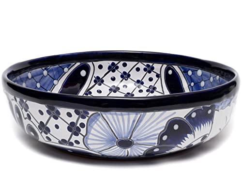 Enchanted Talavera Ceramic Hand-Painted Large Serving Bowl Pasta Bowl Fruit Bowl Salad Bowl Party Platter Holiday Bakeware Dish (10 Inches, Cobalt White) #TOP3