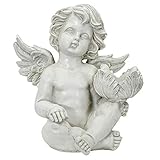 Zustand: Neu Sitzender Engel Putte Engelsfigur Kerzenhalter Kerze Kunststein Antik-Stil 22cm