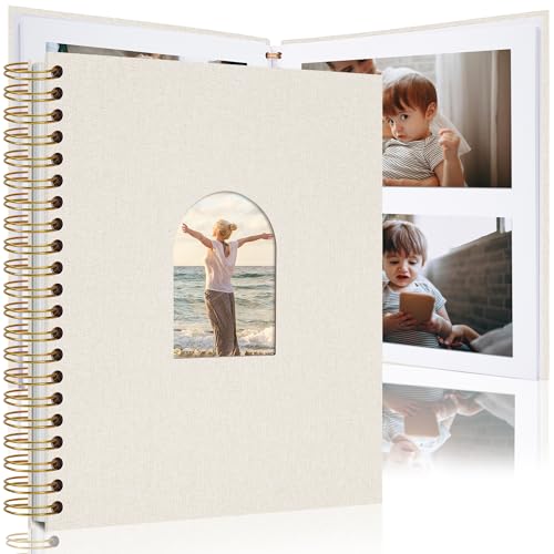 Vienrose Álbum de Recortes de 20 x 28 cm, Diseño de Lino con Arco y Ventana, 40 Páginas en Blanco, Para Bodas, Baby Showers, Color Beige