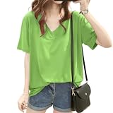 [SLEEPSINERO] tシャツ ティーシャツ レディース 半袖 【上半身の厚みを隠す！Vネックで痩せ見え】 レディーストップス オーバーサイズ ゆったり 透けない 吸汗速乾 通気 夏服レディース カットソー 長め おしゃれ (L,グリーン)