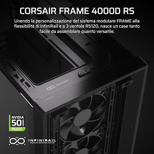 Corsair Frame 4000D Rs Case Per Pc Mid-Tower Modulare Ad Alto Flusso D'aria - 3X Ventole Corsair Rs - Sistema Di Montaggio Ventole Infinirail™ - Compatibile Con Radiatori Multipli Da 360 Mm - Nero - 2