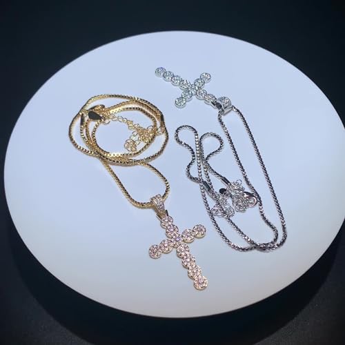 14K Gold Over S925 Cross Pendant Necklace with Moissanite, Exquisite Religious Symbol, Timeless Hip-Hop Inspired Accessory for All,Gifts for Dad3