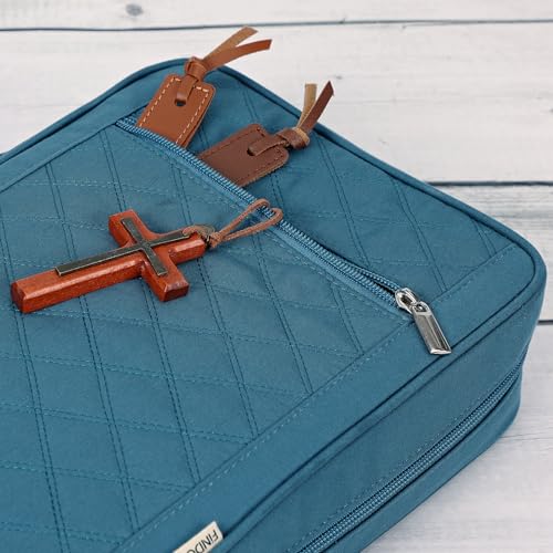 FINDCOZY Bible Cover for Women, Durable Carrying Book Case Church Bag for Biblical Accessories with Handle and Zippered Pocket,Lake-Blue by FINDCOZY - Image 4