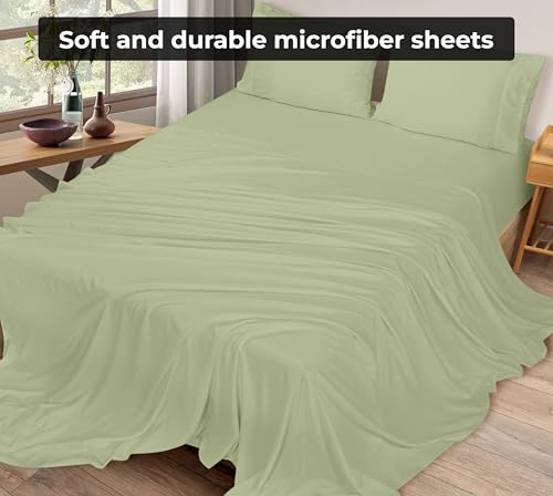 Image of Royale Linens King Flat Sheet - Ultra Soft Brushed 1800 Microfiber Flat Sheets Only - Wrinkle Free & Stain Resistant - Hotel Quality Top Sheet for Bed (King, Sage Green)