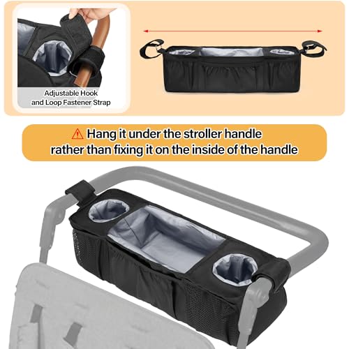 Wagon Parent Console Only Compatible with Wonderfold W4, Stroller Snack Tray, 2 Insulated Cup Holders, Black