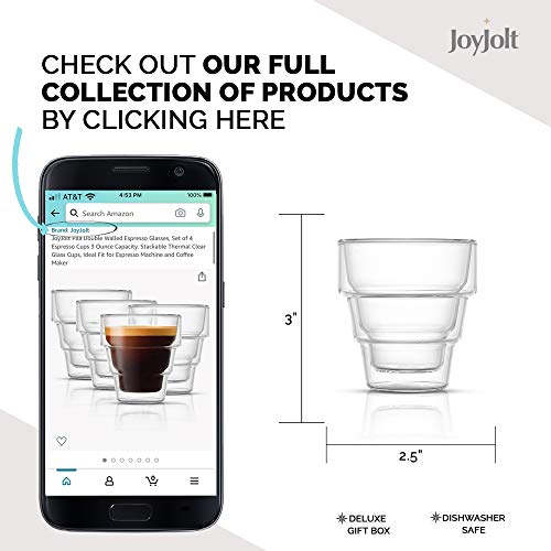 Joyjolt Pila Double Walled Espresso Glasses, Set Of 4 Espresso Cups 3 Ounce Capacity. Stackable Thermal Clear Glass Cups, Ideal Fit For Espresso Machine And Coffee Maker #TOP1