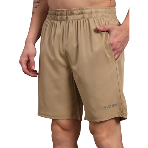 Image of ATICX Polyester Shorts for Men - Quick Dry Lightweight with Zipper Pockets - Gym, Running, Jogging, Training Half Pants for Basketball, Swimming, Badminton, Cycling, Football, Outdoor & Home Wear