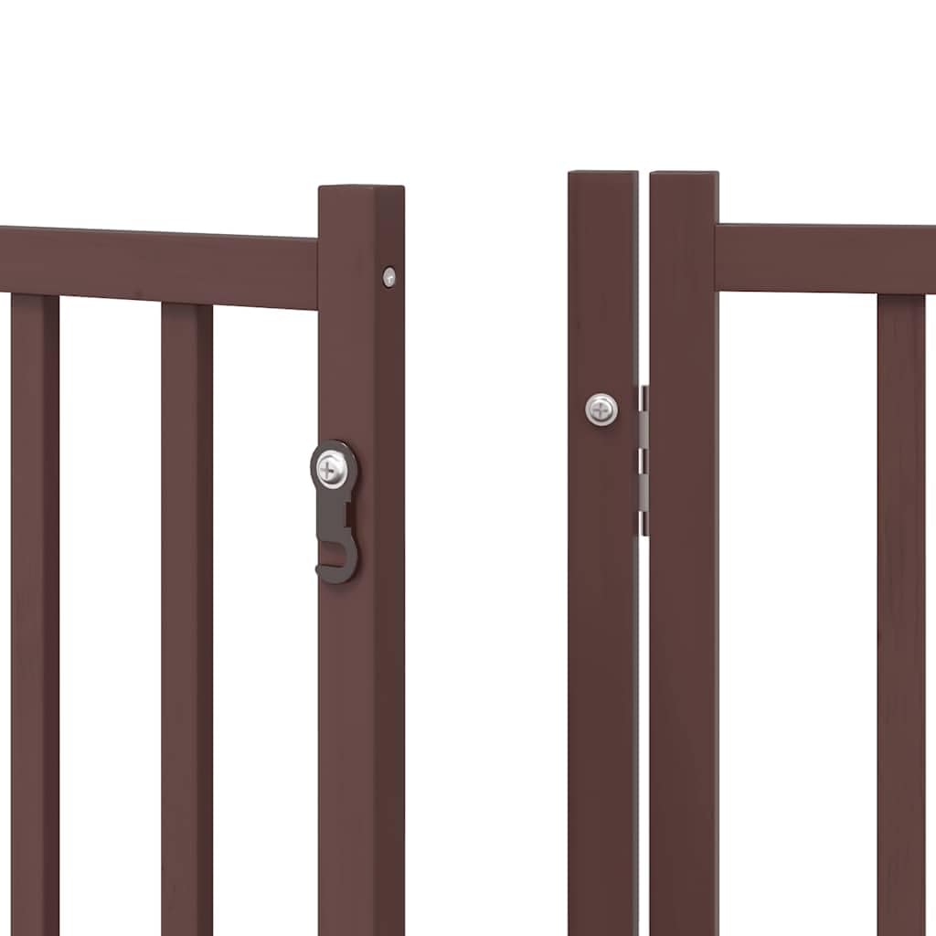 Puerta para perros de madera de álamo marrón, 480 cm de largo, plegable y de pie con puerta, ideal como barrera, protección y seguridad para cachorros y perros pequeños en interiores y