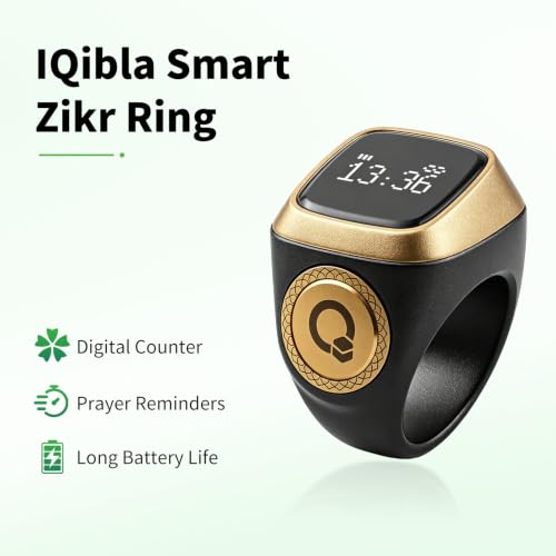 Image of IQibla Smart Zikr Ring, Smart Ring Counter Waterproof Digital Counter & Vibration Reminder, Unisex Azan Alarm Clock Finger Counter for Muslims(20mm black)