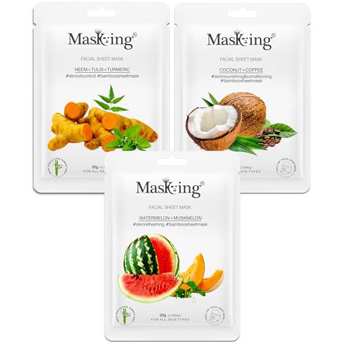 MasKing Melons, Tulsi, Neem and Coffee Beauty Sheet Mask | Sheet Mask for Women and Girls | Combo Pack of 3 MasKing Melons, Tulsi, Neem and Coffee Beauty Sheet Mask | Sheet Mask for Women and Girls | Combo Pack of 3