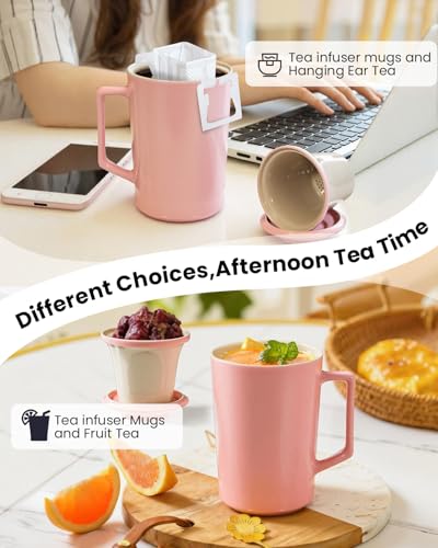 15 OZ Porcelain Tea Infuser Cup with Lid,Ceramic Tea Mug with All-Porcelain Strainer for Loose Leaf Teas,Microwave and Dishwasher Safe Tea Mug,Metal-Free,BPA-Free for Tea-Lover/Birthday Day(Pink) — view 5