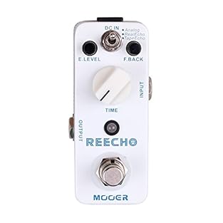 MOOER Micro Pedal Tape Echo: Simulates the sweet and spacy echo sound Analog: Simulates a warm and smooth echo sound created by classic analog delay equipment Real Echo: Simulates a natural echo sound in real environment