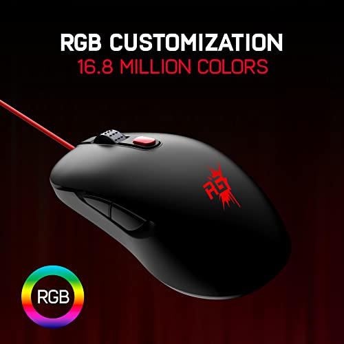 Image of Redgear X12 v2 Wired Gaming Mouse with RGB & Macro Customization, Upto 10k DPI, 6 programmable Buttons, 20 Million clicks, Pixart 3325 Sensor and Pure PTFE White Skates(Black)