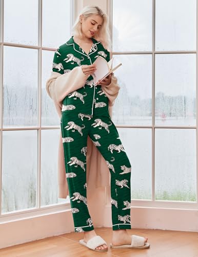 Image of Ekouaer Pajamas Women's Long Sleeve Sleepwear Soft Button Down Loungewear Pjs Lounge Set Nightwear XS-XXL