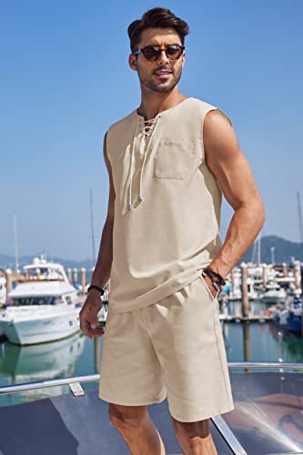 Coofandy Mens Coordinated Outfit Linen Sets 2 Piece, Cream, Large #TOP2