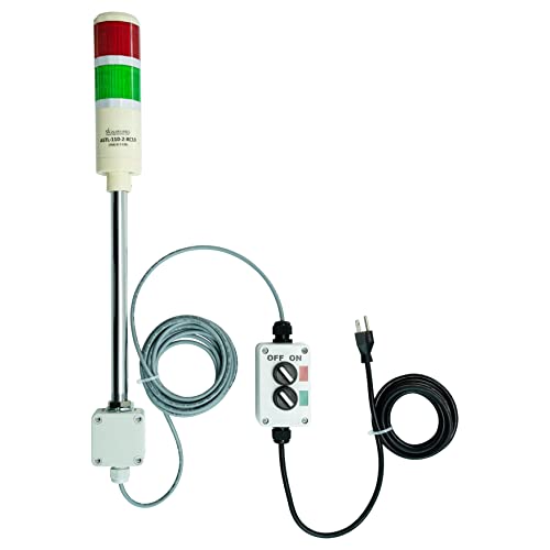 Signaworks 2 Stack Super Bright LED Andon Tower Light Red/Green with 10' Extended Cable to 2 Switch Box with Off-On Operation, 3 Prong 8 ft Industrial Power Cord, Plug & Play Ready *Assembled in USA*