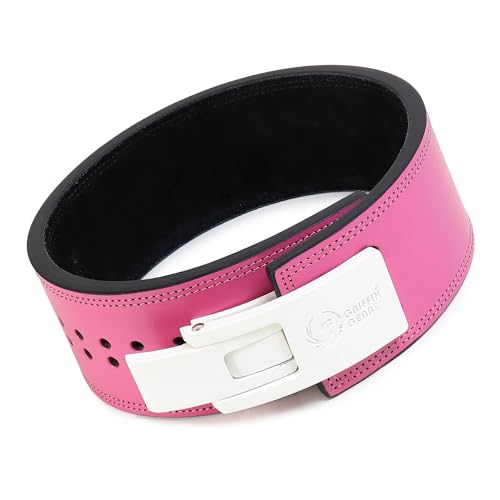 Image of 10MM Lever Gym Belt for Men & Women | 100% Full Grain Genuine Leather Powerlifting Belt | IPF Standard Weight Lifting Belt | Pink Belt with White Buckle | Size Medium