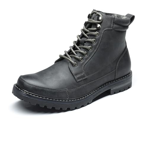 Bruno Marc Men's Motorcycle Combat Boots Warm Zipper Biker Riding Oxford Boot 15 Grey