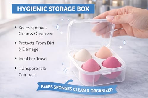 Image of Makeup Beauty Blender Sponge Set with Storage Box & Bonus Brush - 4PCS Soft Makeup Sponge for Foundation, Concealer & Powder - Cosmetic Blender for Wet & Dry Use - Professional Makeup Applicator (4 Sponge + Makeup Brush)